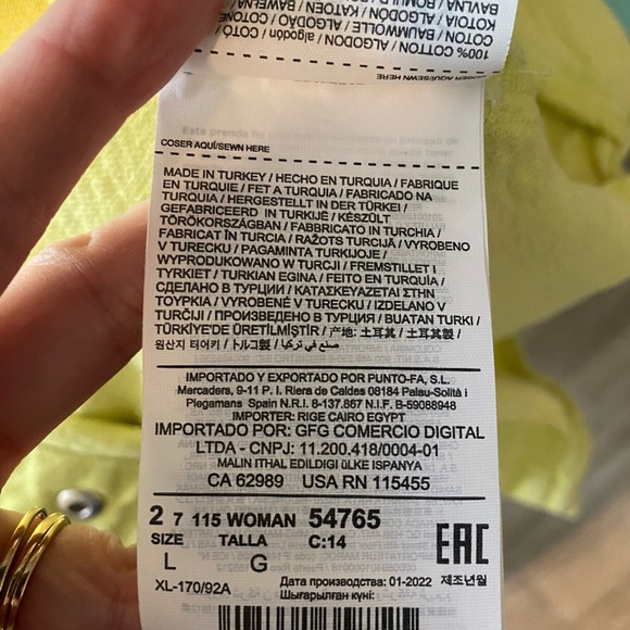 Mango MNG Denim Jean Jacket Womens 8 Yellow Green Button Long Sleeve Collared L - Picture 5 of 5